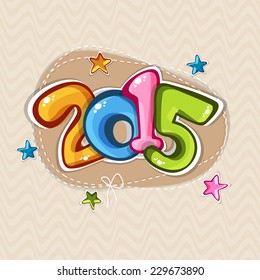 Poster, card or banner with colorful text 2015 on star decorated abstract background for Happy New Year celebrations.