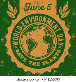 Poster, card or banner for World environment day in vintage style.