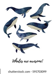 Poster or card design with whales. 