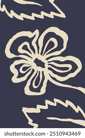 Poster or card with ink brush abstract flower sketch. White silhouette of minimalist doodle floral