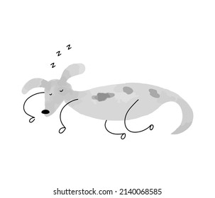 Poster or a card with minimalistic abstract watercolor sleeping dog. Isolated vector illustration