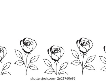 Cartel o Plantilla de tarjeta con un simple icono de botón de rosa dibujado con unas pocas líneas en estilo de arte lineal, para logotipos y tatuajes