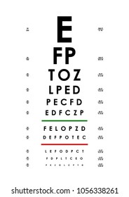 Poster Card of Vision Testing for Ophthalmic Concept Examination Visual Health Care Look Text on a White. Vector illustration of Equipment Optometry