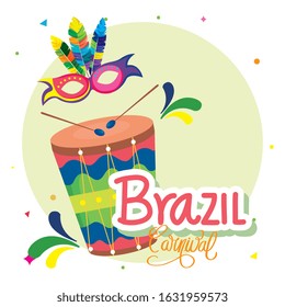 poster of carnival brazil with drum and decoration vector illustration design