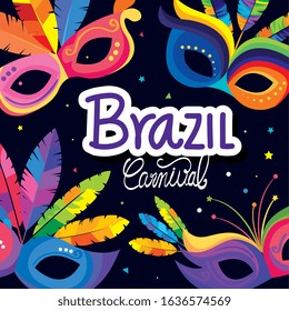 poster of carnival brazil with masks carnival vector illustration design