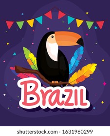poster of carnival brazil with toucan and decoration vector illustration design