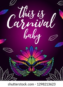 poster for a carnival with a bright female mask