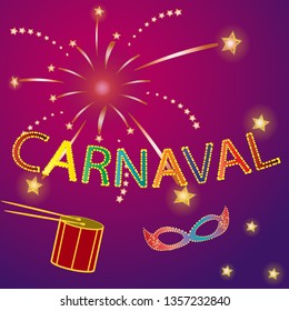 Poster with carnival for decoration design. Vector design illustration. Carnival festive banner design. Fun holiday background. Decoration element. Vector text.