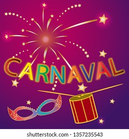 Poster with carnival for decoration design. Vector design illustration. Carnival festive banner design. Fun holiday background. Decoration element. Vector text.