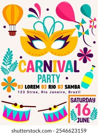 Un cartel para una fiesta de carnaval con una máscara de carnaval