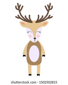 poster with cartoon cute deer for kids and funny slogan in scandinavian style. Hand drawn graphic zoo.