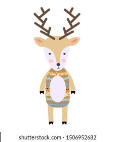 poster with cartoon cute deer for kids and funny slogan in scandinavian style. Hand drawn graphic zoo.