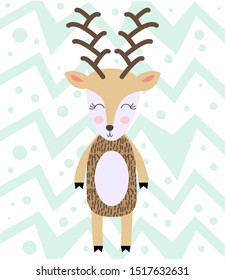 poster with cartoon cute deer for kids and funny slogan in scandinavian style. Hand drawn graphic zoo.