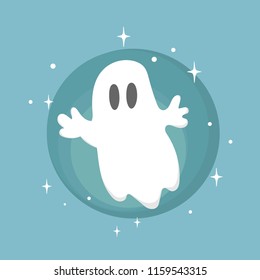 Poster with a cartoon ghost to Halloween.