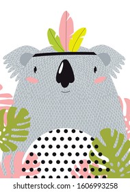 Poster. cartoon koala. white background. Cartoon character. Beautiful koala. Australia Day