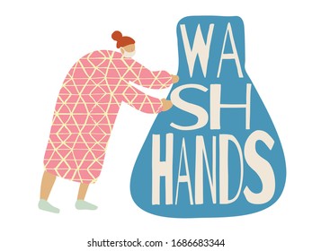 Poster with Cartoon Men and Positive Phrase to Stop COVID 19. Greeting Vector Postcard with Positive Doctors. Medical Illustration for Coronavirus Recovery. Get Well Card. Retro Health Care Banner.