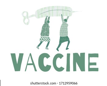 Poster with Cartoon Men and Positive Phrase to Stop COVID 19. Get Well Card. Medical Illustration for Coronavirus Recovery. Greeting Vector Postcard with Positive Doctors. Retro Health Care Banner.