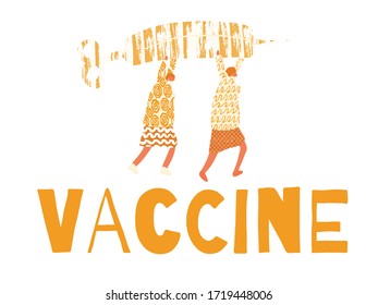 Poster with Cartoon Men and Positive Phrase to Stop COVID 19. Get Well Card. Medical Illustration for Coronavirus Recovery. Greeting Vector Postcard with Positive Doctors. Retro Health Care Banner.