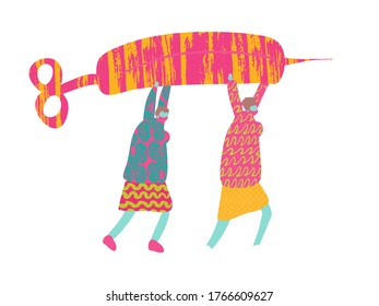 Poster with Cartoon Men and Positive Phrase to Stop COVID 19. Get Well Card. Medical Illustration for Coronavirus Recovery. Greeting Vector Postcard with Positive Doctors. Retro Health Care Banner.