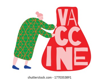 Poster with Cartoon Men and Positive Phrase to Stop COVID 19. Get Well Card. Medical Illustration for Coronavirus Recovery. Greeting Vector Postcard with Positive Doctors. Retro Health Care Banner.