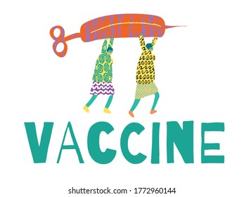 Poster with Cartoon Men and Positive Phrase to Stop COVID 19. Get Well Card. Medical Illustration for Coronavirus Recovery. Greeting Vector Postcard with Positive Doctors. Retro Health Care Banner.
