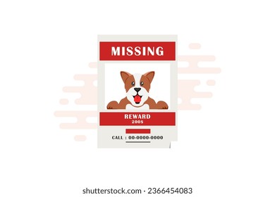 Poster cartoon missing dog with reward money on isolated background svg