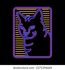 Poster cat neon line art vector illustration
