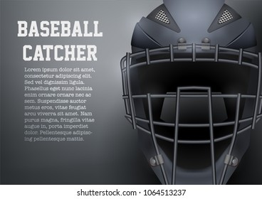 Poster of Catcher Mask Helmet for Baseball and Softball Games. Sport equipment and gear. Vector Illustration