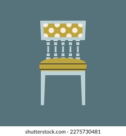 Poster with a chair. Antique furniture, Renaissance style. For museum and palace interiors. Room decoration. Hand draw vector illustration isolated on colorful background.