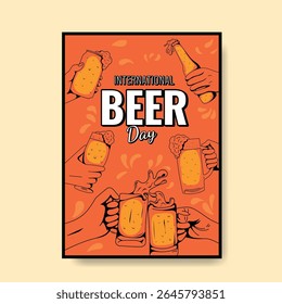 Poster with a cheerful illustration for World Beer Day