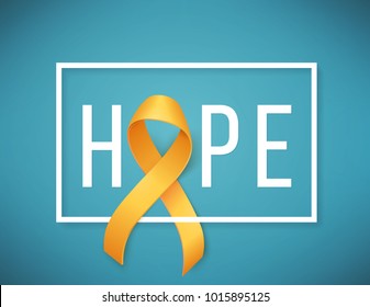 Poster for childhood cancer awareness day with symbol realistic yellow ribbon, vector illustration