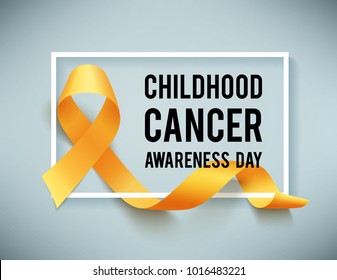 Poster for childhood cancer awareness day with symbol realistic yellow ribbon, vector illustration