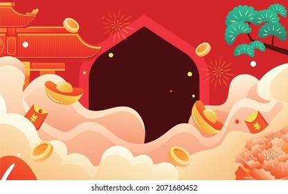 Poster of children setting off firecrackers in Spring Festival background illustration of new year's Day

