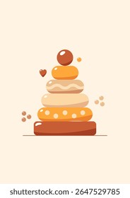 A poster or children's card with a pyramid drawn in soft bohemian colors with tiny elements around.