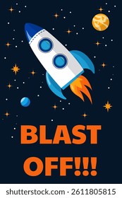 Poster for children's room with a space rocket, planets and stars