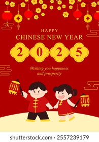 Poster of Chinese New Year 2025 with red background template