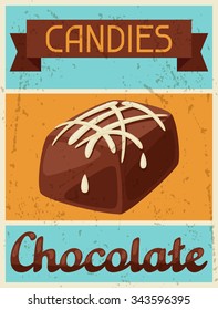 Poster with chocolate candy in retro style.