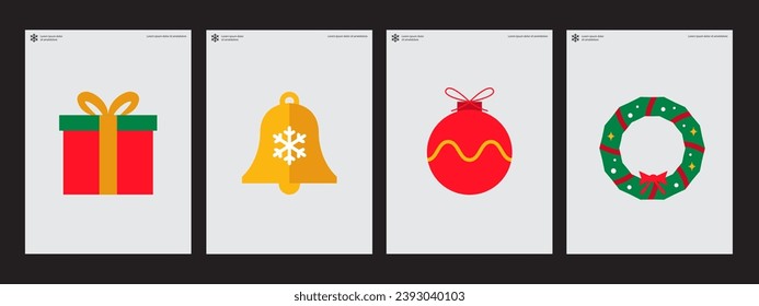 Poster of Chrismas. A set of flat vector illustrations. December 25. Minimalist, geometric, background pattern, icon. Perfect for poster, media banner, cover or postcard.