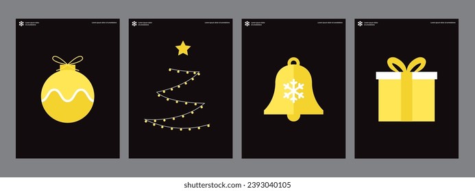 Poster of Chrismas. A set of flat vector illustrations. December 25. Minimalist, geometric, background pattern, icon. Perfect for poster, media banner, cover or postcard.
