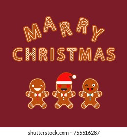Poster Christmas Gingerbread on a brown background. Christmas gingerman. Cute cartoon. 