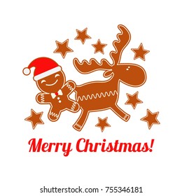 Poster Christmas Gingerbread on a white background. Christmas gingerman. Cute cartoon Gingerbread. 