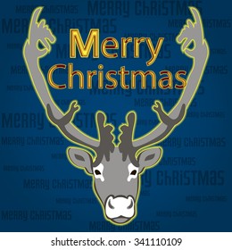 Poster Christmas items as light bulbs, text, deer. Vector illustration.