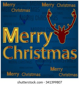 Poster Christmas items as light bulbs, text, deer. Vector illustration.