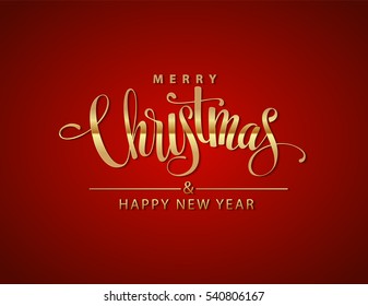 Poster for Christmas red background. Text calligraphy. Vector illustration