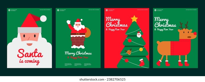 Poster of Christmas. A set of flat vector illustrations. December 25. Minimalist, geometric, background pattern, icon. Perfect for poster, media banner, cover or postcard.
