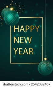 a poster with a christmas tree and a gold border with a christmas ball in the middle.