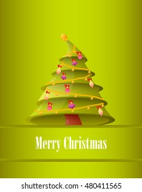 Poster Christmas tree on the green background. Vector illustration