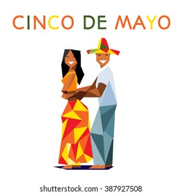 Poster Cinco De Mayo (5th may) with dancing couple on white background.