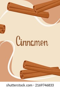 Poster With Cinnamon. Spices. Cartoon Design.
