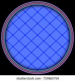 poster circle blue squares chess. banner round neon outline contour. abstract black background pattern. blue grunge texture. halftone effect. vector illustration